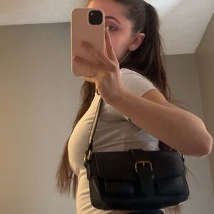 brandy melville black leather shoulder bag with gold hardware